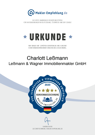 Urkunde makler-empfehlung.de für Leßmann & Wagner Immobilienmakler GmbH 2020