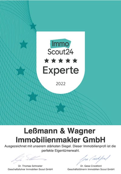 Leßmann & Wagner Urkunde ImmoScout 24 Experte 2022