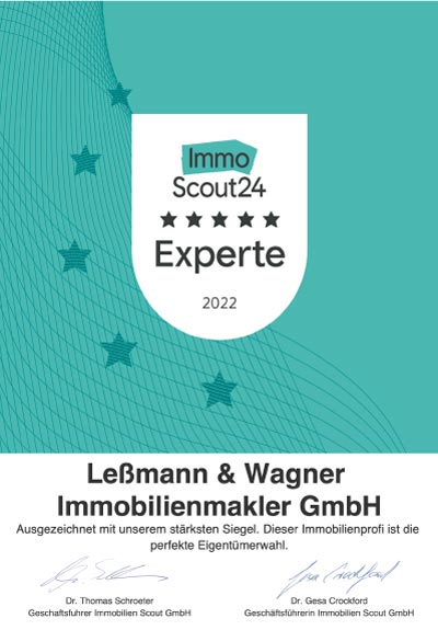 Leßmann & Wagner Urkunde ImmoScout 24 Experte 2022
